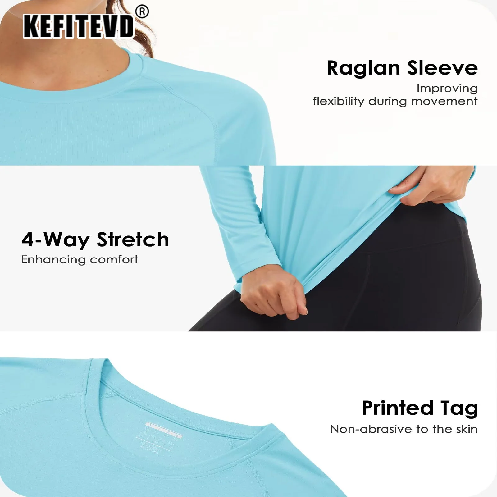 KEFITEVD Women's Quick Dry Long Sleeve T-Shirts UPF 50+ Sun/UV Protection for Outdoor Hiking