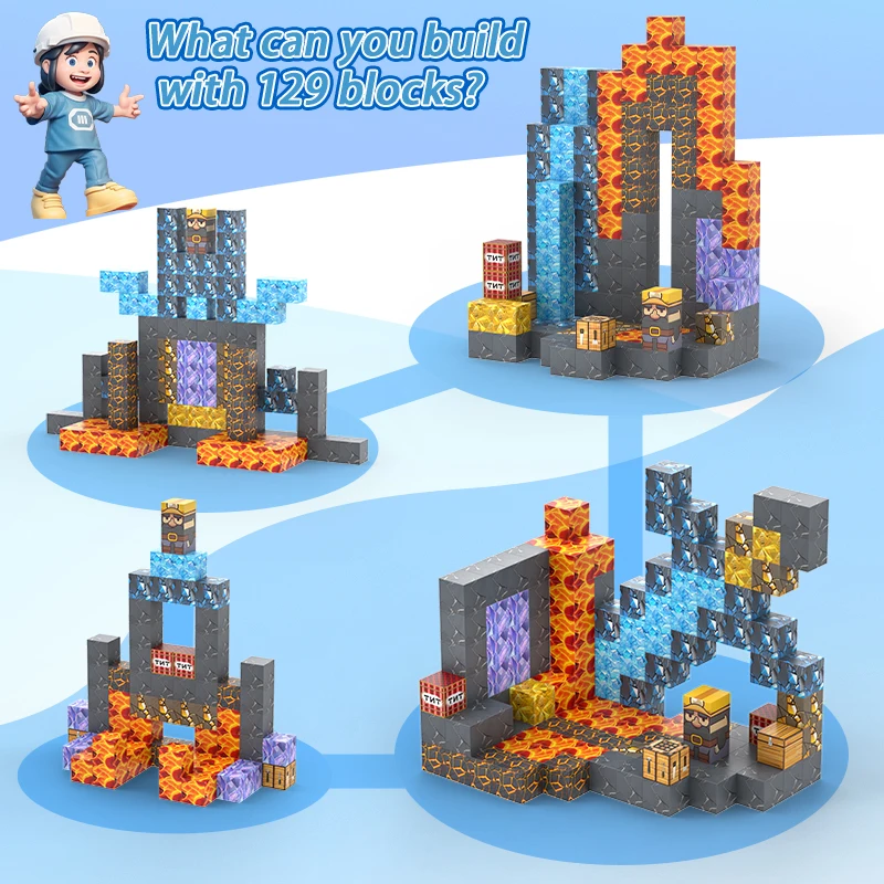 Magnetic Blocks 53-216pcs Build Mine Magnet World Edition Sword Caverns Toddler Toy for Children Age 3+ Montessori kids Toys magnetic building blocks,magnetic assembly toy