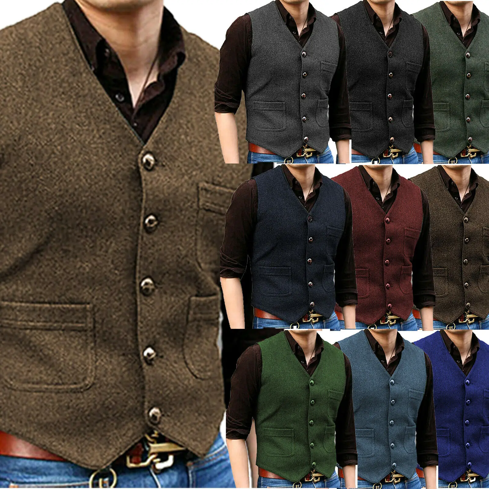 Мужская твидовая куртка без рукавов с V-образным вырезом |