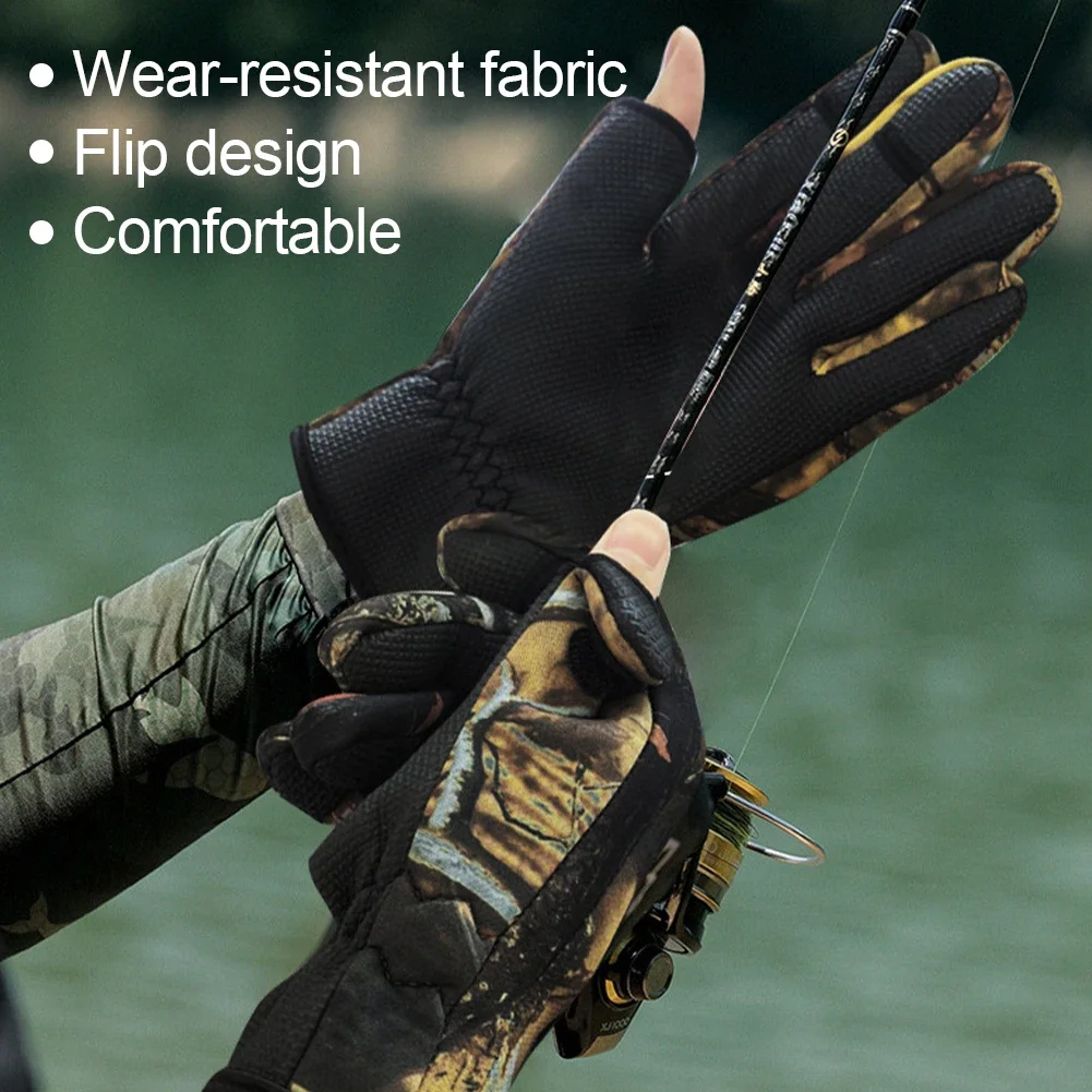 Three finger Cut Keep Warm Fishing Gloves Breathable Non-Slip Fisherman Gloves Neoprene Camping Hiking Camo Sport Mittens fishing gloves