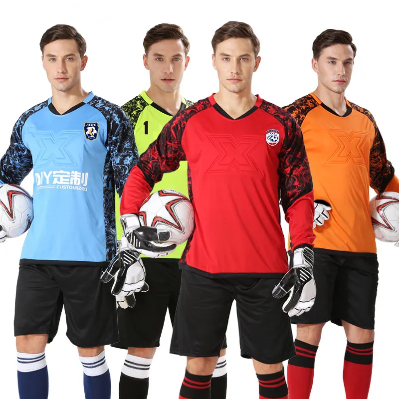 Men Football Goalkeeper Uniform Boy Soccer Goalkeeper Jersey Doorkeepers Long Sleeve Protective Sponge Clothes Shirt football uniform sports uniform sets