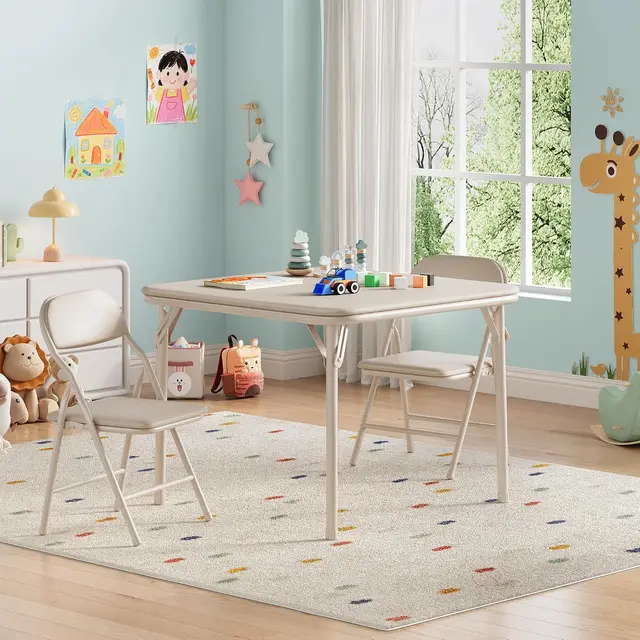 Garvee Kids Table and 2 Chairs Foldable Set, Space-Saving Children's Desk with Chairs for Playing, Drawing & Homework, for Kids Ages 3 and Up, White