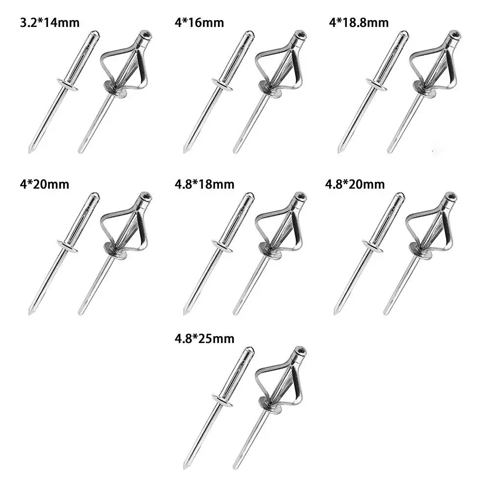 50pcs New 3.2mm 4.0mm 4.8mm Folding Blind Rivet Tri-fold Round Head Tri Grip Rivets Silver Exhaust Rivets