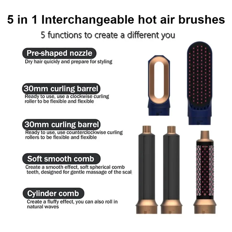 2024 New 5 in 1 Hair Dryer Kit Air Hot Comb Set Professional Curling Iron Hair Straightener Styling For Dyson Airwrap 3