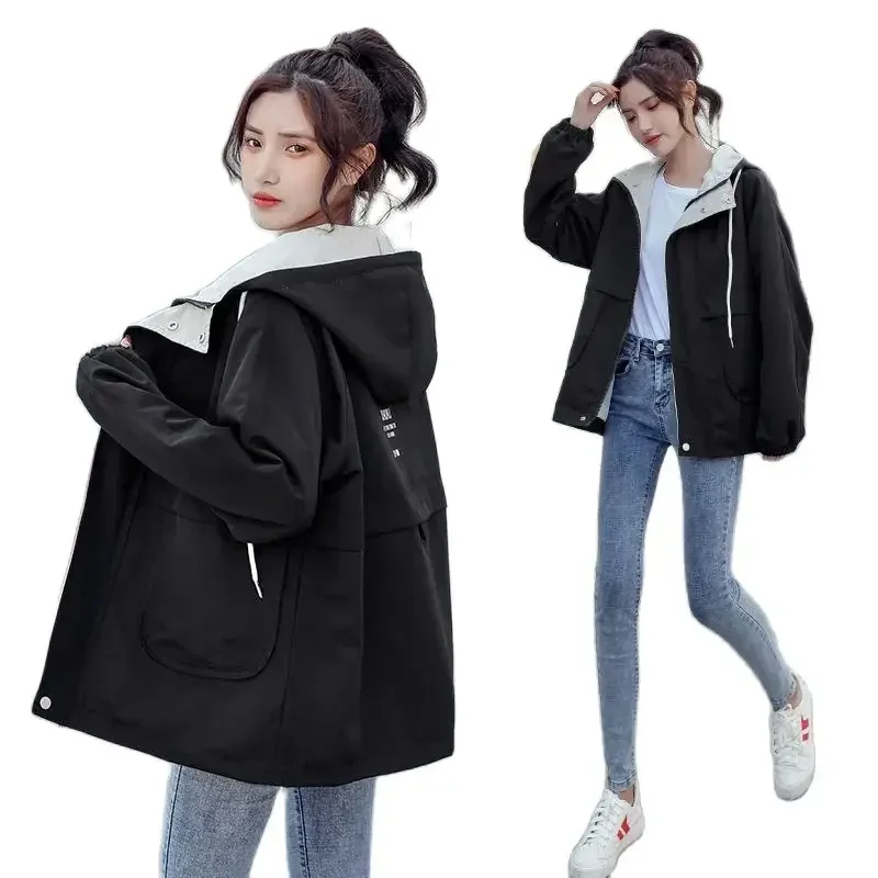 2024 Spring New Korean Version Loose And Lazy College Trend Coat Women's Fashion Casual All-Match Hooded Top Tide