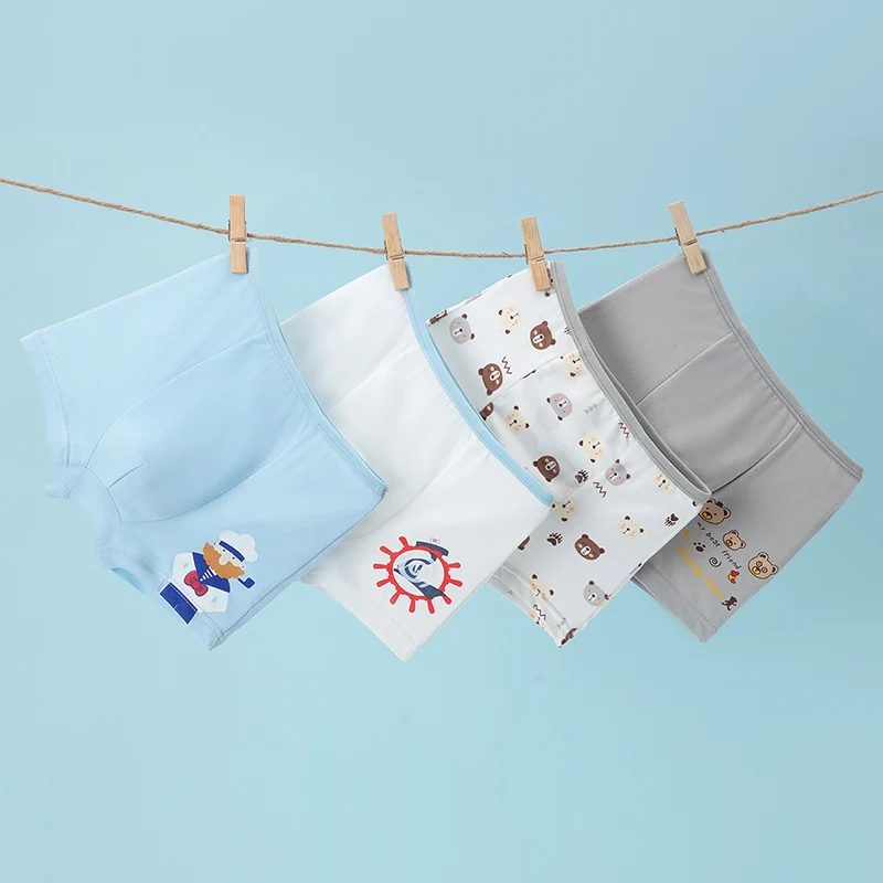 4-teilige Jungen-Unterwäsche mit lustigem Aufdruck, niedliche Unterwäsche, einfache, bequeme Shorts für Studenten, lockere, atmungsaktive, mehrfarbige Mischung und passende Kinderboxen – Detail 24