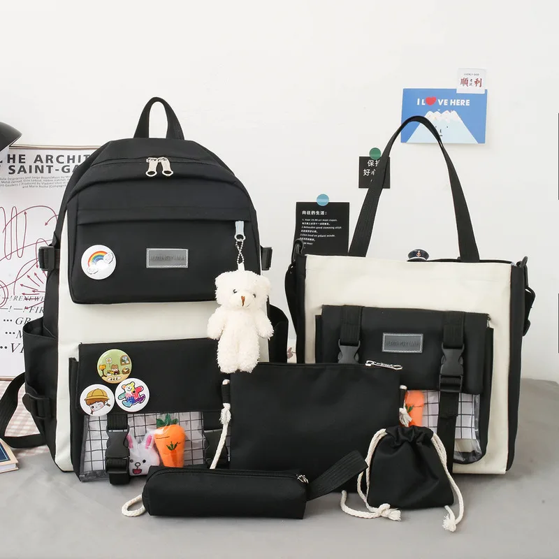 New Large-Capacity Primary Junior Students Shoulders Backpack High School Five Sets Of Multi-Compartment Fash