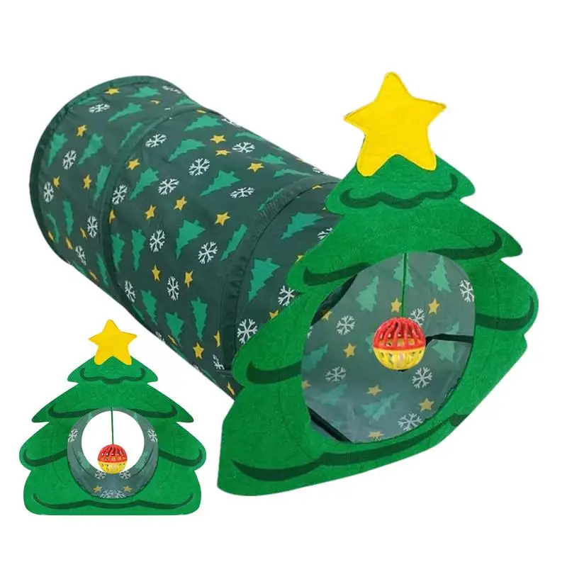 

Cat Play Tunnel Christmas Tree Shaped Kitten Pet Training Interactive Fun Toy Durable Animal Play Games Tube For Cats Puppies