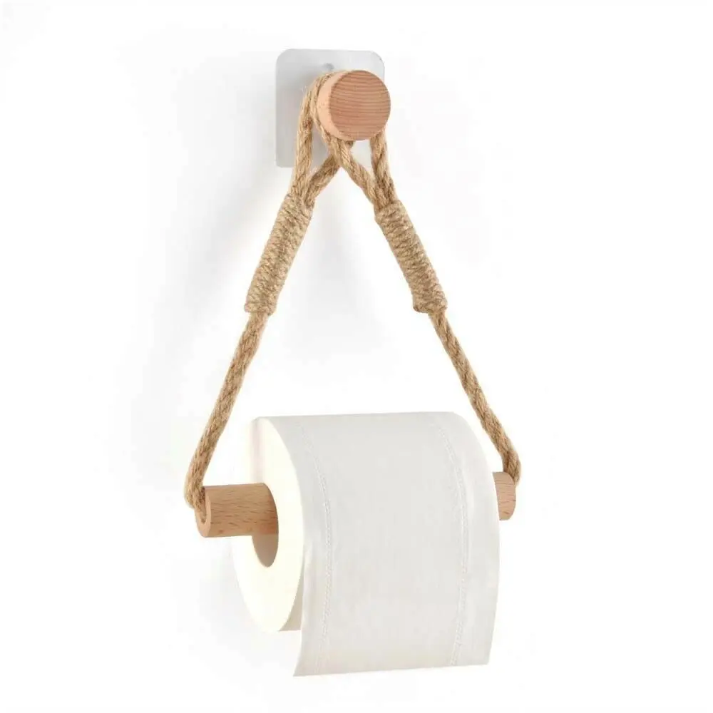 1Pcs with Movable Suction Cup Toilet Paper Holder Toilet Accessories Wall Mounted Towel Hanging Rope Wooden paper towel holder toilet paper holder toilet roll holder