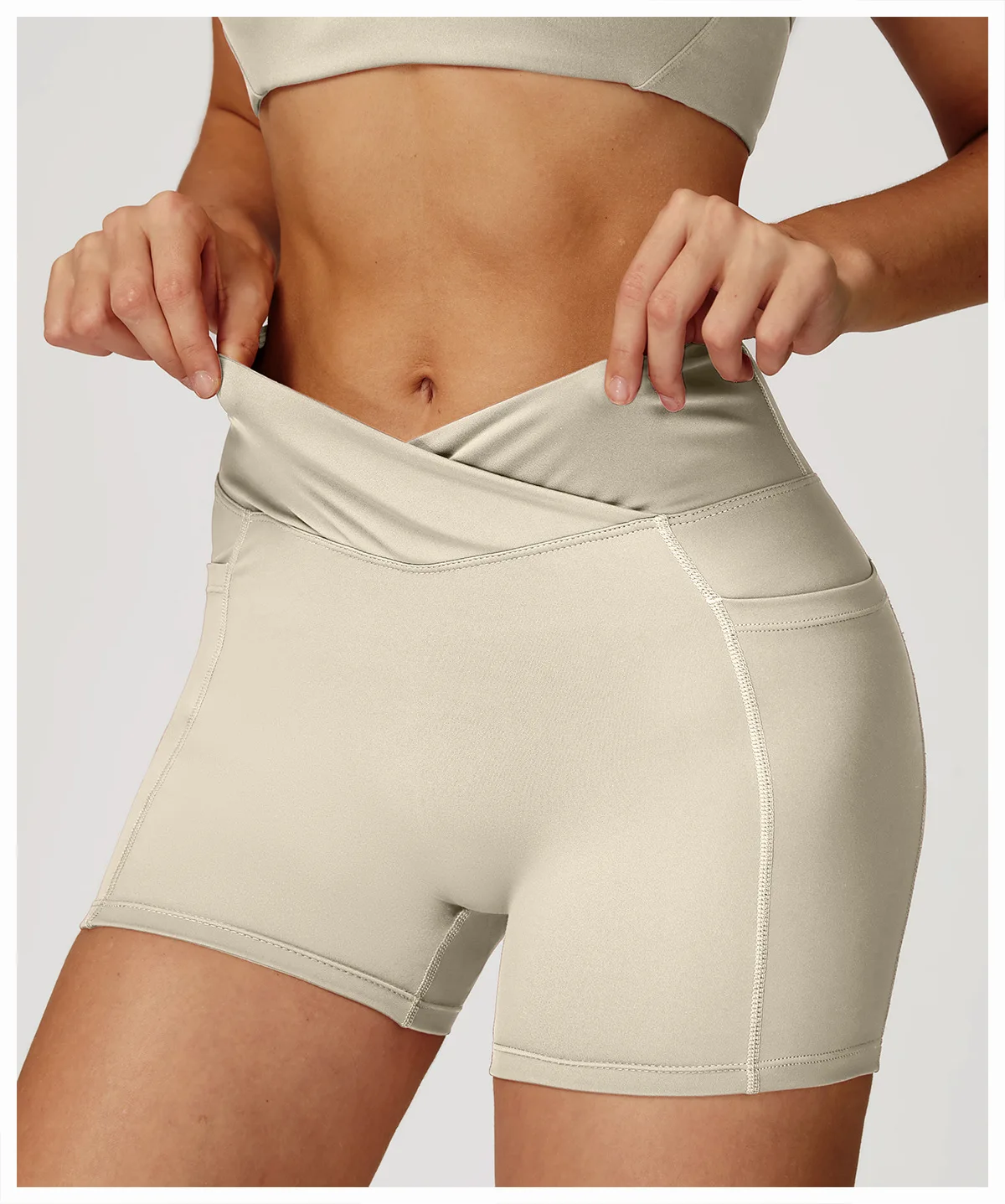 Legging Court Sport Femme Taille Haute avec Poches