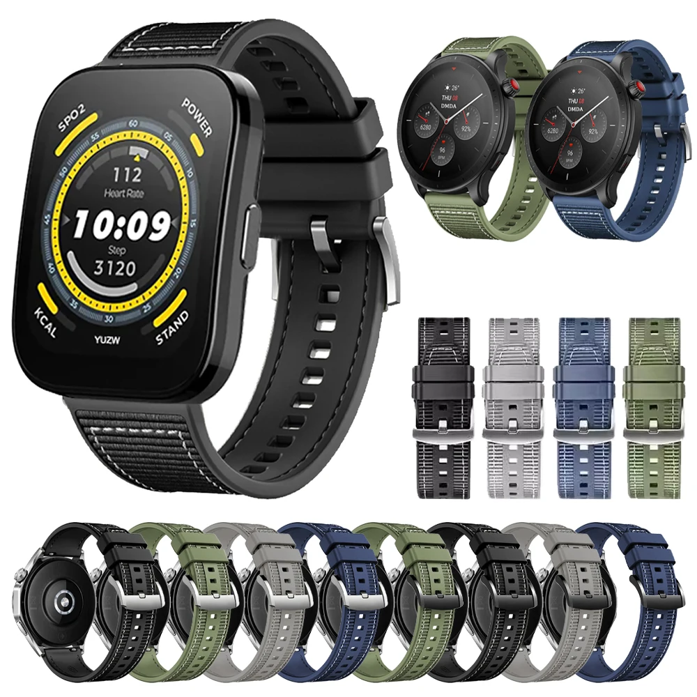 

Ремешок на запястье для Huami Amazfit GTR 4 / 3 Pro GTR 2 2E 47 мм Stratos 3 2S Bip5, нейлоновый силиконовый браслет для активного Amazfit, 22 мм