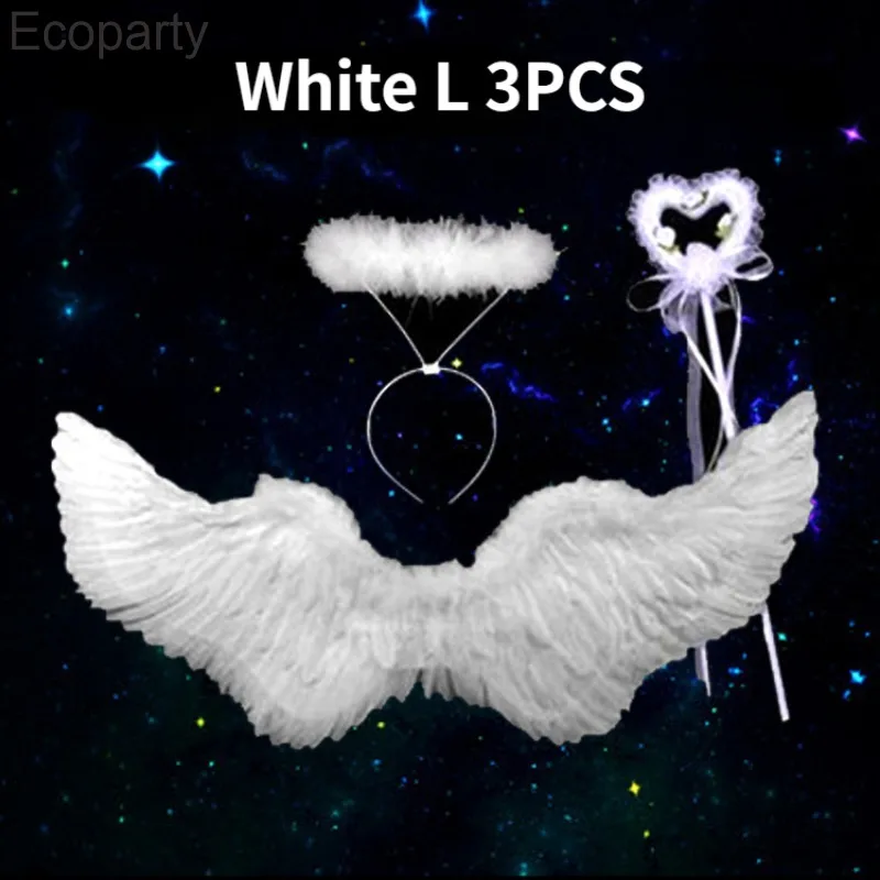 Anime Cosplay Angel Wings White Feather Devil Wings Swallow Shaped Kids Adult Performance Feather Bride Flower Child Dress