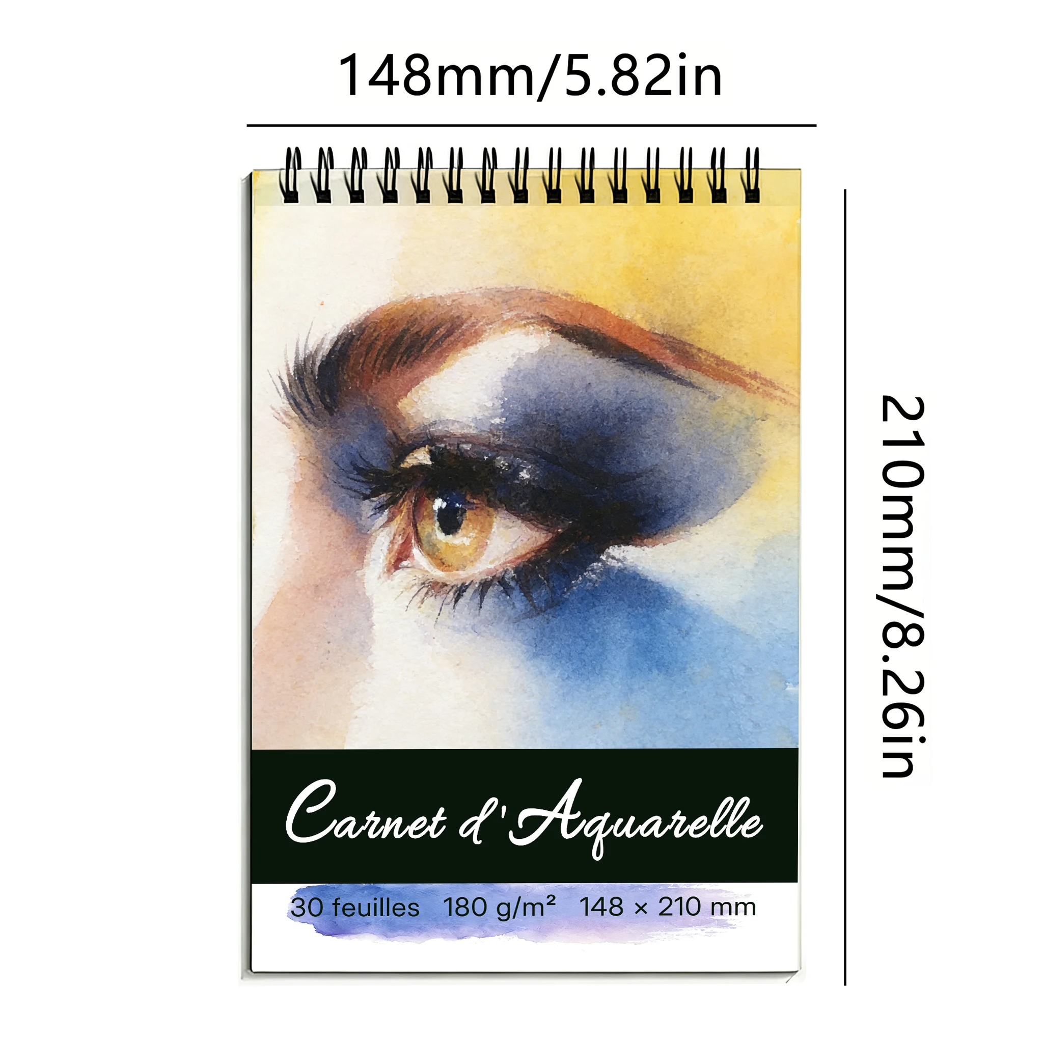 A5 스프링 제본 수채화 스케치북, 180gsm 무산지 아트 페이퍼 패드, 30매, 사실적인 눈빛 수채화 커버, 백팩에 넣기에 이상적