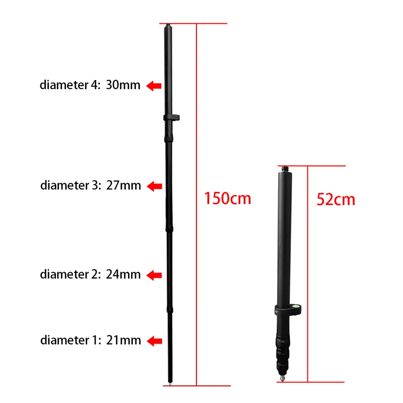 

New Length 52-150cm Portable Four Sections Telescopic Pole Black Aluminum Alloy Measuring Mapping Rod For GPS Prism