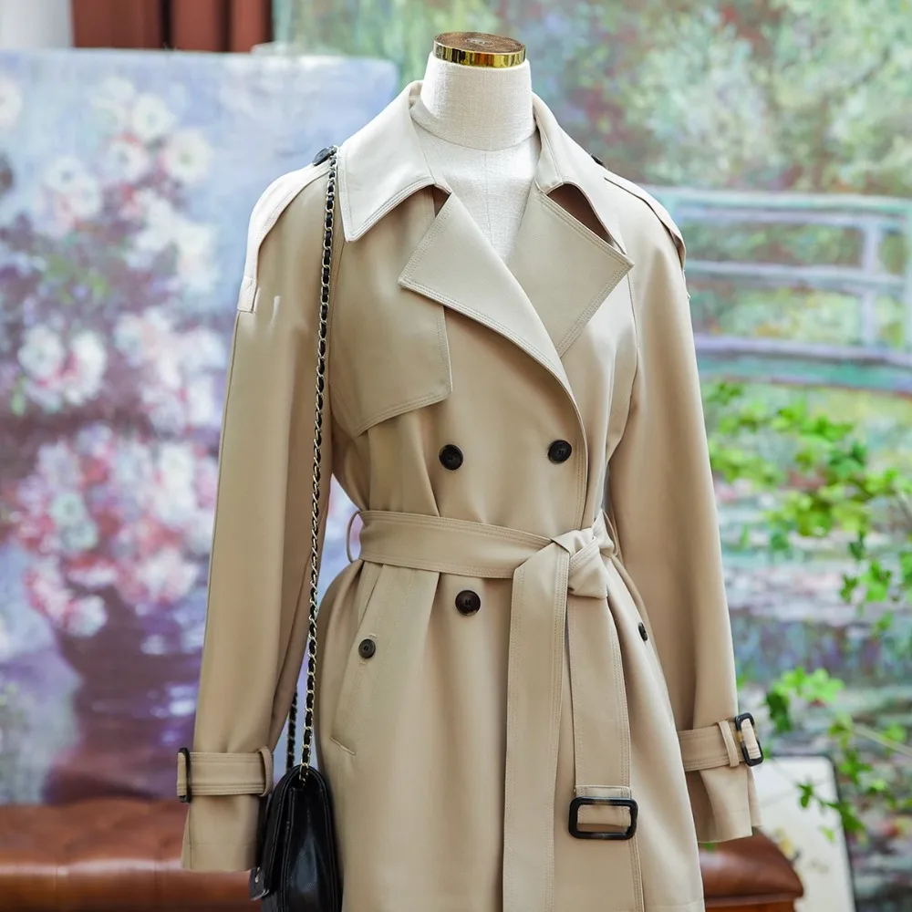 

Trendy Versatile Double-breasted Trench Coat Female Jacket Cape Waist Temperament Elegant Commuter Fall New Medium-length Jacket