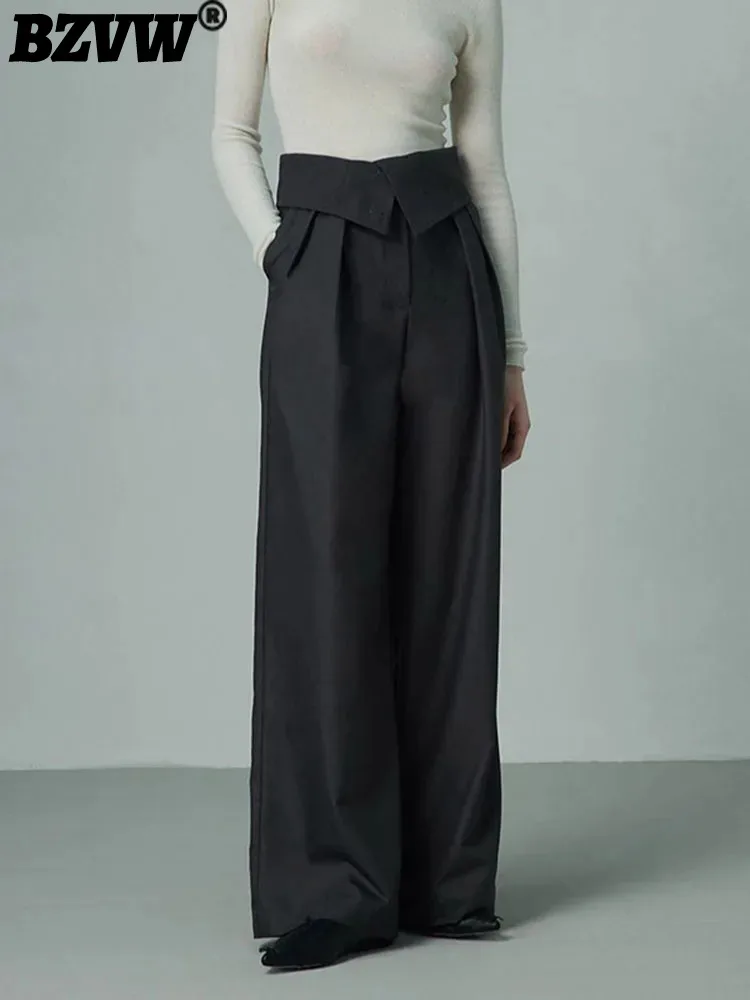 

BZVW Irregular High Waist Niche Straight Wide Leg Pants For Women 2024 Spring New Tide Loose Office Lady Blazer Trousers 25X4044