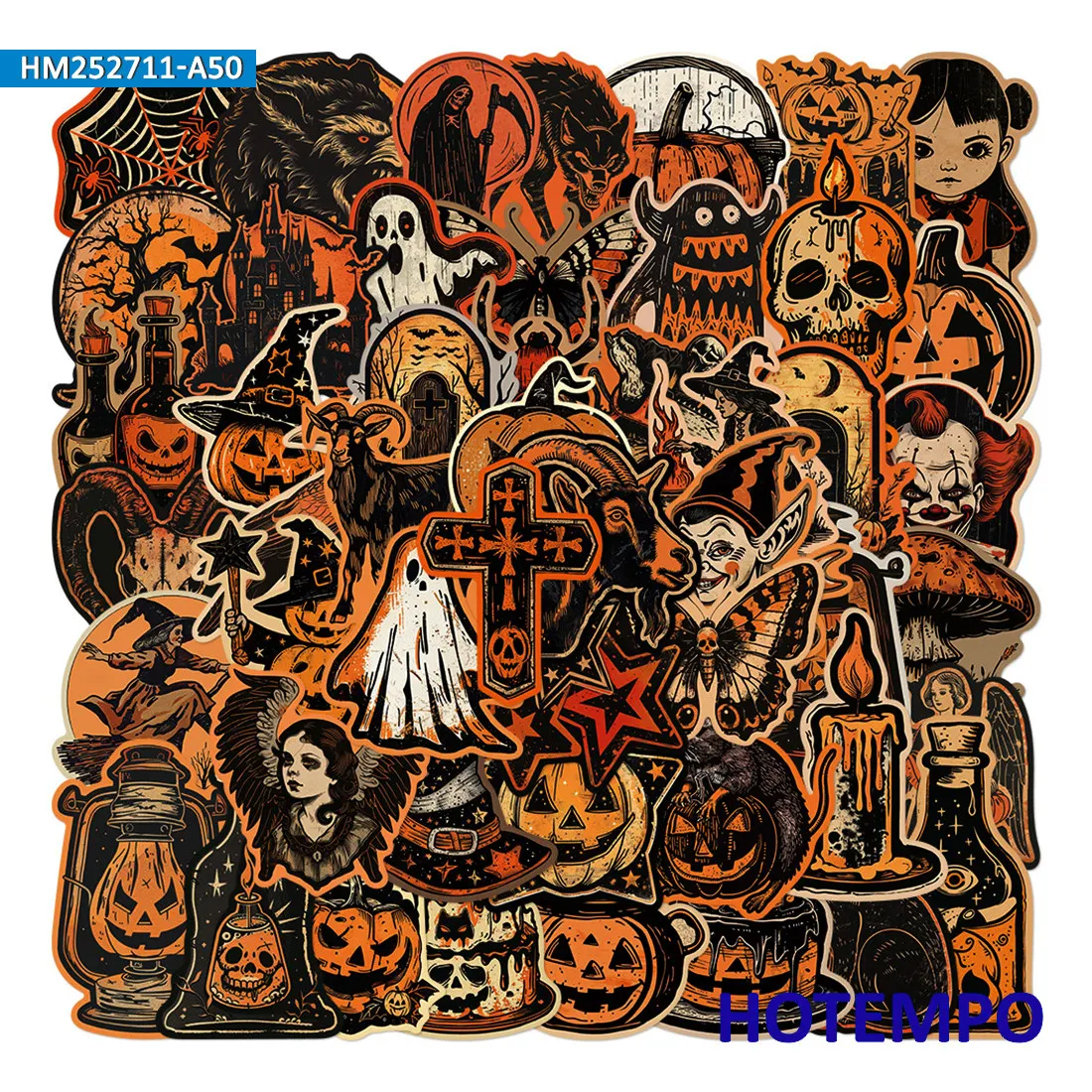 20/30/50 Stück, Halloween Aufkleber Set, Dämon Kürbis Laterne, Monster, Hexe, Geist, Geeignet für Dekoration, Laptop, Telefon, Auto, Motorrad, Gepäck, Lustiges Sticker-Paket – Detail 1