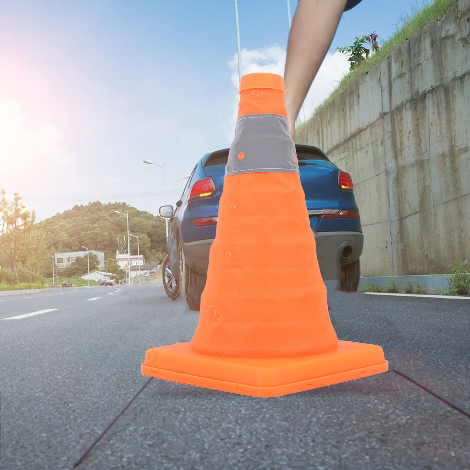 Delineator Post Cone Collapsible Traffic Safety Cones Reinforced Base Folding Reflective 30cm Height
