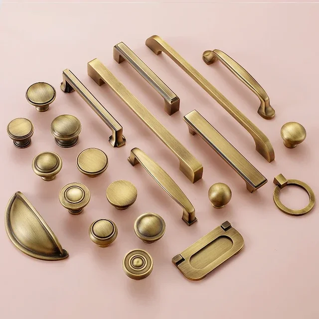 Poignées de meubles en laiton Vintage nordique, boutons et poignées d'armoire en Bronze, quincaillerie de cuisine, accessoires pour la maison 1