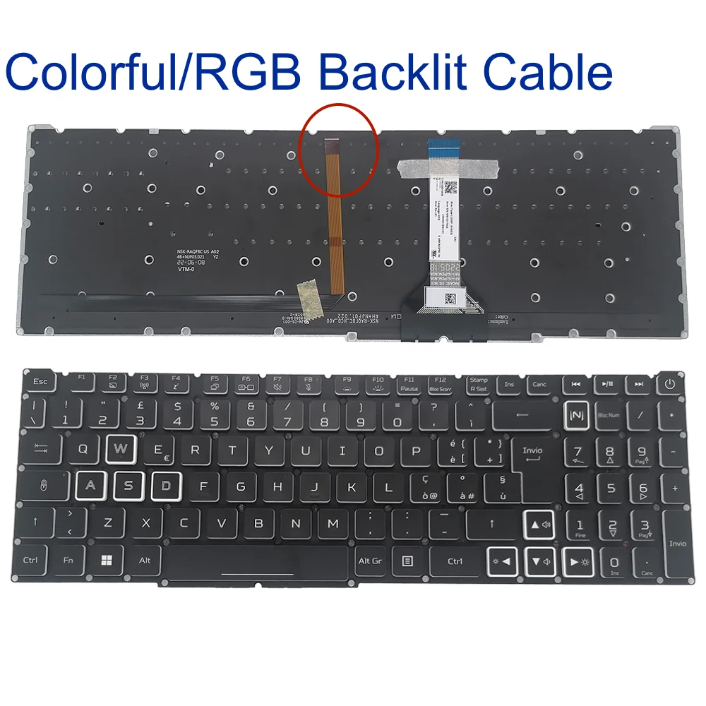 Teclado Retroiluminado para Acer Nitro be Azerty Pt-br Ita Rgb An51754 An51741 An515-45 Helios 300 Ph315-54 Lg05p N16b3l - Imagem 4