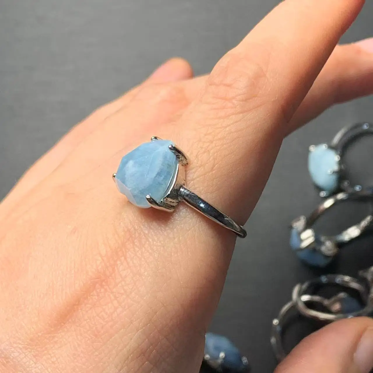 MM Natural Aquamarine Ring  Adjustable Female  Jewelry for Women Gift Wholesale High Quality Vintage Fine