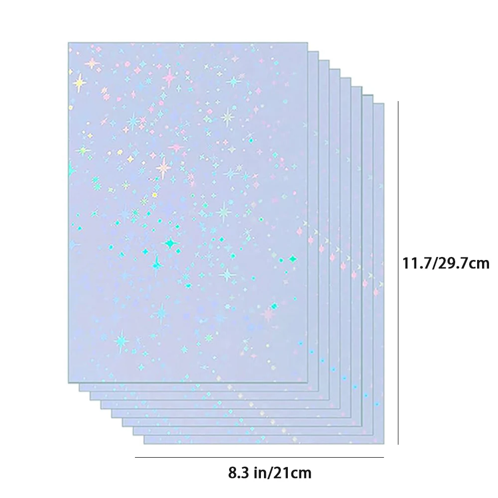 KRYON A4 20 매 별 패턴 크기: 8.3x11.7 인치 210x297mm 홀로그램 스티커 용지 반짝이 투명 콜드 라미네이팅 필름