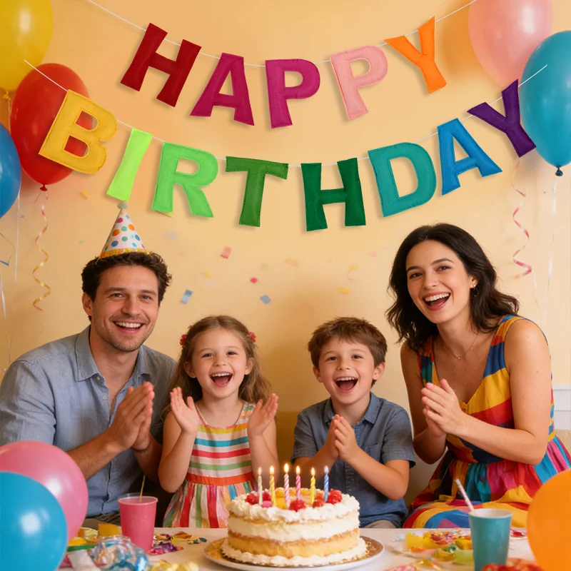 2,1 Meter Bunte 3D Happy Birthday Girlande für Kindergeburtstag-Dekoration Foto-Requisiten Jungen Mädchen Geburtstag Filz-Wimpelkette – Detail 3