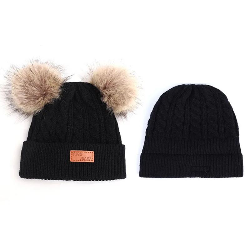 3Pcs/Set  Kids Winter Beanie Hat Scarf Gloves Warm Suit For Children 1-8 Years Old Girls Boy Warm Double Pompoms Knited Cap