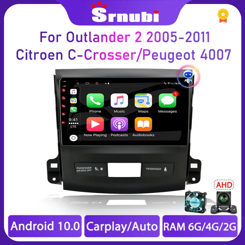 Srnubi 2Din Android 10 Carplay Auto Car Radio Multimedia Player for Mitsubishi Outlander 2 2005 - 2011 Citroen C-Crosser DVD | Автомобили