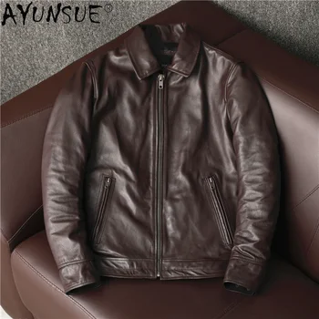 AYUNSUE 100% 남성용 진짜 가죽 재킷, 고품질 소가죽 코트, 플러스 사이즈, 5xl 용수철, 가을 2024 옴므 조끼
