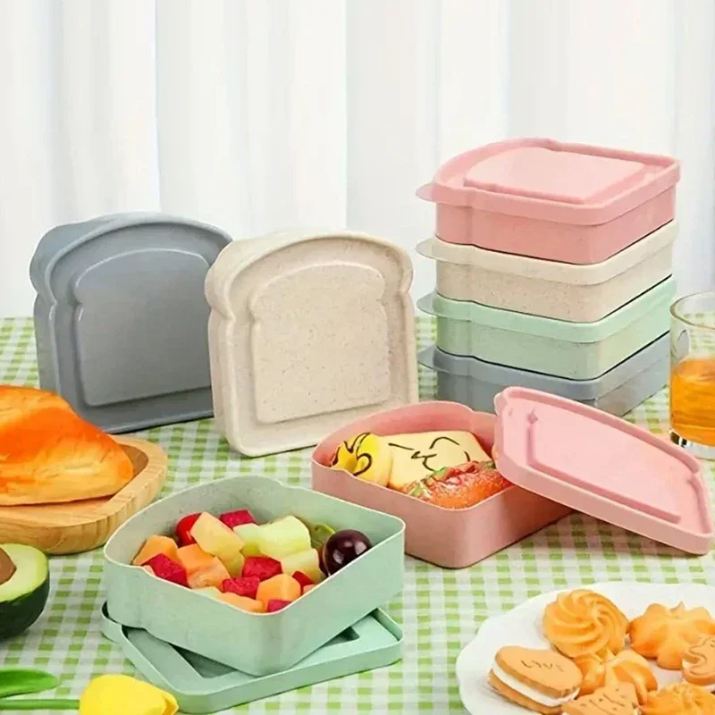 Plastic Bento Box Portable Toast Bread Sandwich Meal Box Student Office Outdoor Bento Box Food Container with Lid Box
