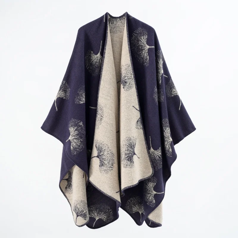 Autumn and winter European and American national style luxury fashion warm split shawl imitation cashmere cape flower scarf wome