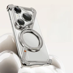 Oatsbasf Metal Frameless Phone Case with 360° Rotating Magnetic Stand for Huawei Pura 80 Ultra (Titanium)