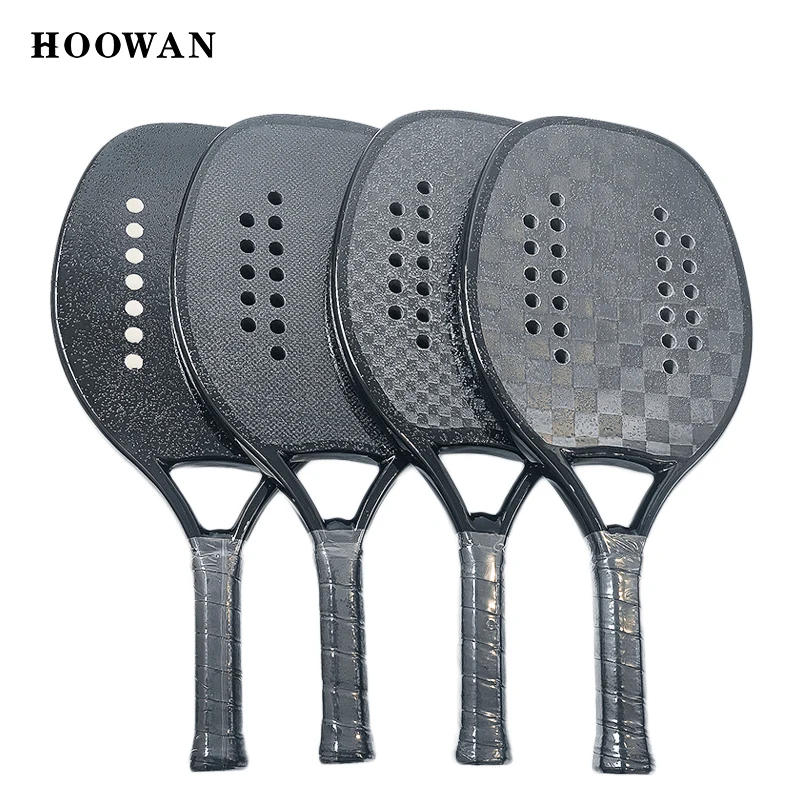 

Hoowan Blackshark Racket Beach Tennis Carbon 3K 12K 18K Professional Beach Tennis Racket Solid Black Rough Surface Soft EVA Core