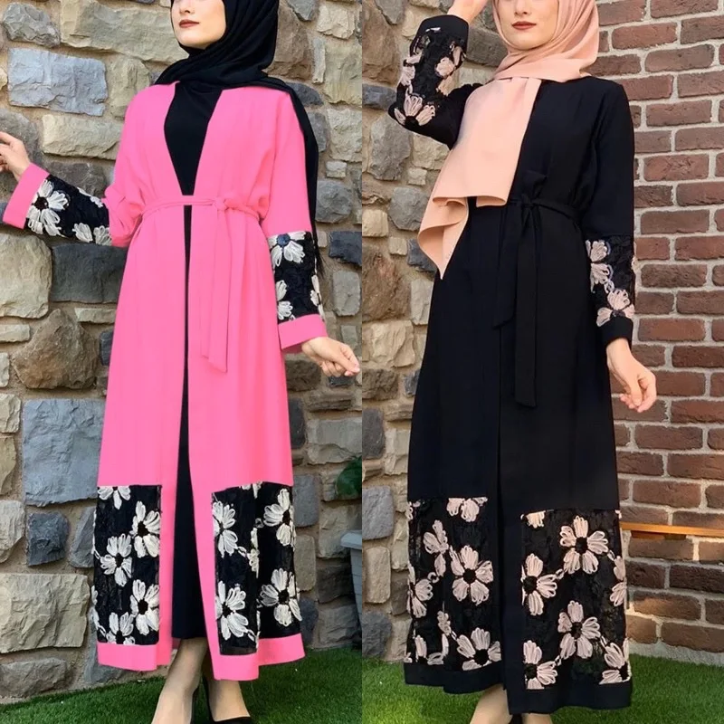 Dubai Style Women Open Front Cardigan Jilbab Kaftan Abaya Muslim Robe Maxi Dress 