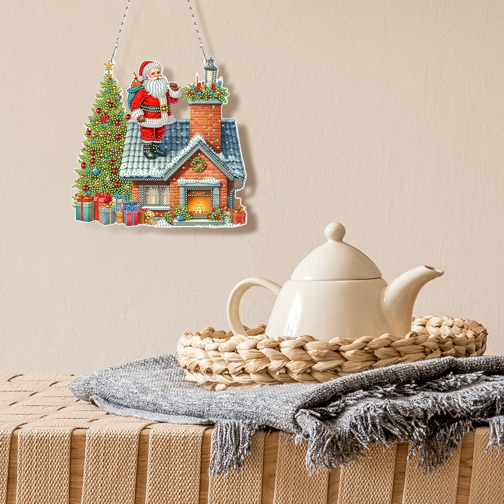 2D Flat Christmas DIY Hanging Diamond Art Kits Single-Sided Drill Diamond Art Acrylic Pendant DIY Home Decor Hanging Charm