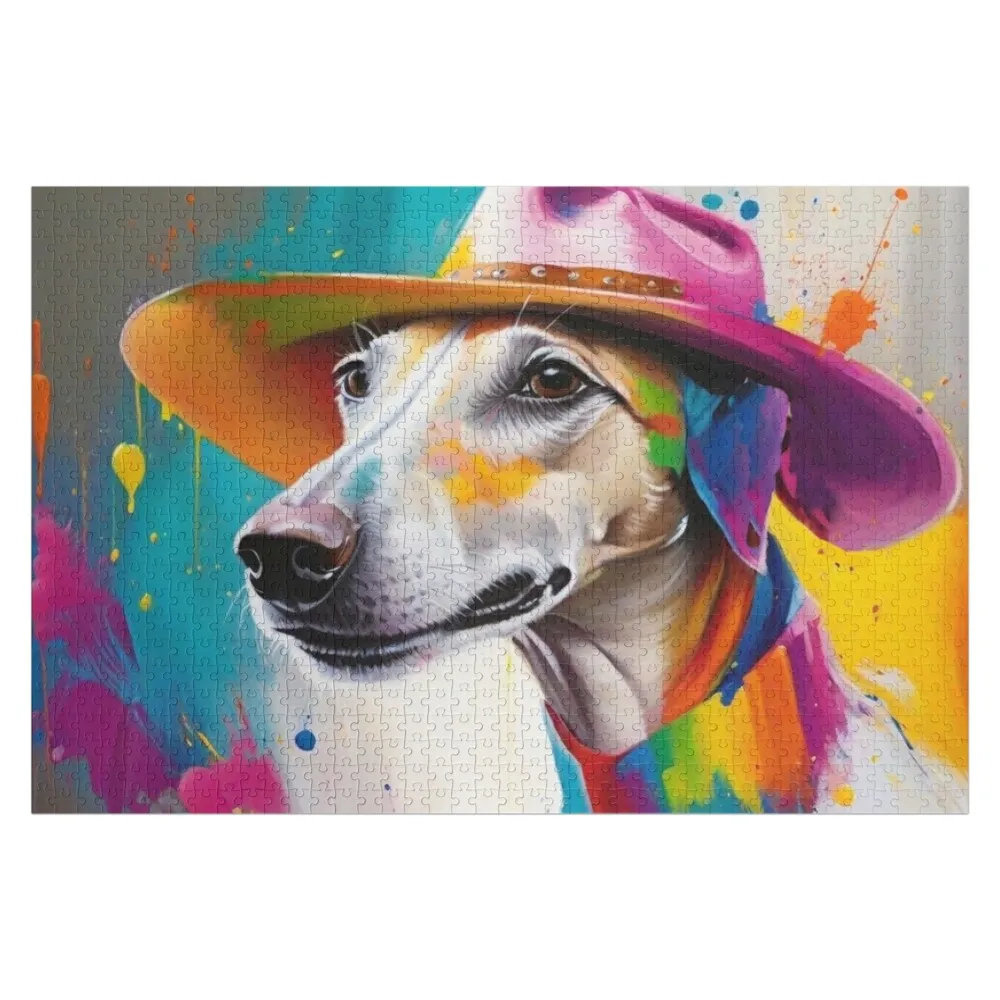 

Greyhound Dog Portrait With a Cowboy Hat Jigsaw Puzzle Game Children Custom With Photo Puzzle