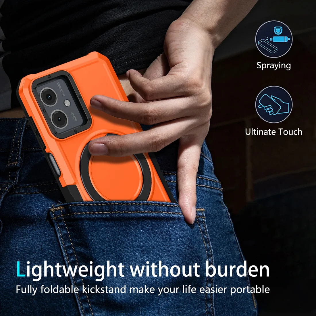Фото Moto G24/G04 4G чехол для телефона, невидимое металлическое кольцо Kickstand, жесткий противоударный чехол для Moto G34 5G 2024 с защитной пленкой для экрана №3