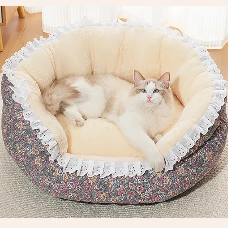 2024 Dog Bed Cushion Sleeping Sofa Cat Bed Round Cpuppy Warm Bed House Soft Long Plush Pet Dog Bed For Small Dogs Cat Nest