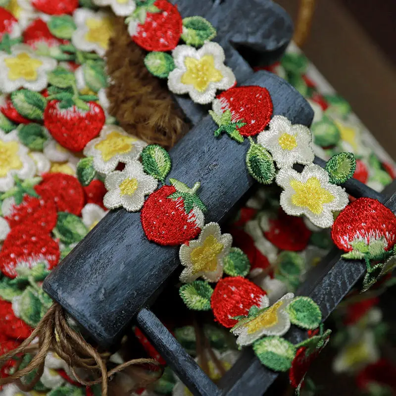 Embroidery Strawberry Flower Lace Trim Barcode DIY Clothes Necklace Collars Sewing Handmade Decoration Accessories 1Yard lace ribbon,lace fabric,lace sewing accessories,lace sewing supplies,lace accessories,lace garment accessories,clothing craft accessories