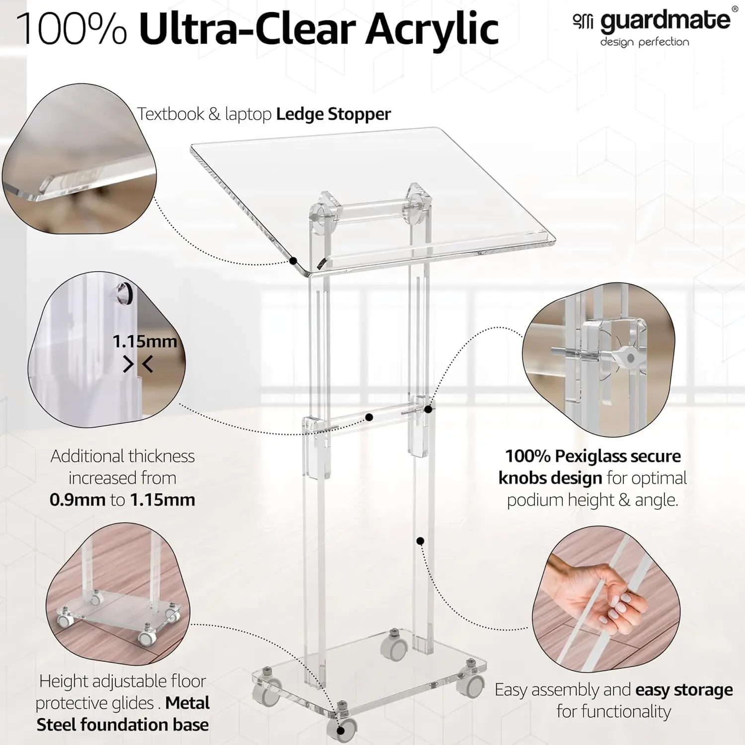Ultra Clear Acrylic Pulpit Podium Stand Modern Portable Pulpits for Churches Pastors Modern Classroom Lecterns Music Wedding
