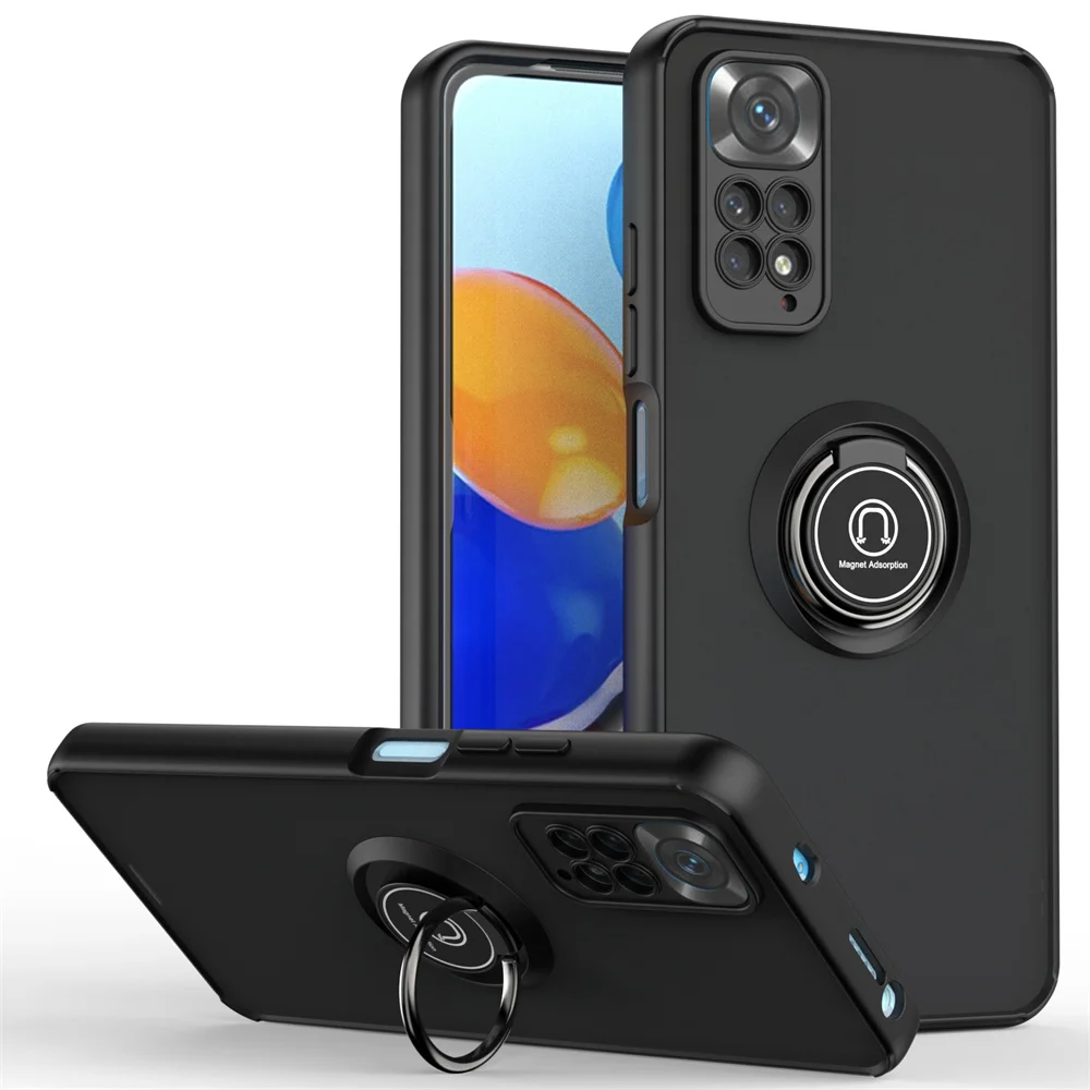 Matte Shockproof Camera Case with Car Magnetic Ring Stand and Cover
