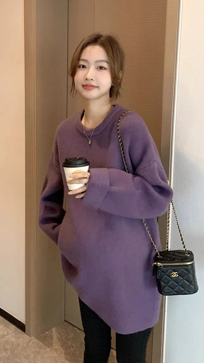 8195# Autumn Winter Oversize Knitted Maternity Sweaters Thick Warm Shirts Clothes for Pregnant Women Pregnancy Tops
