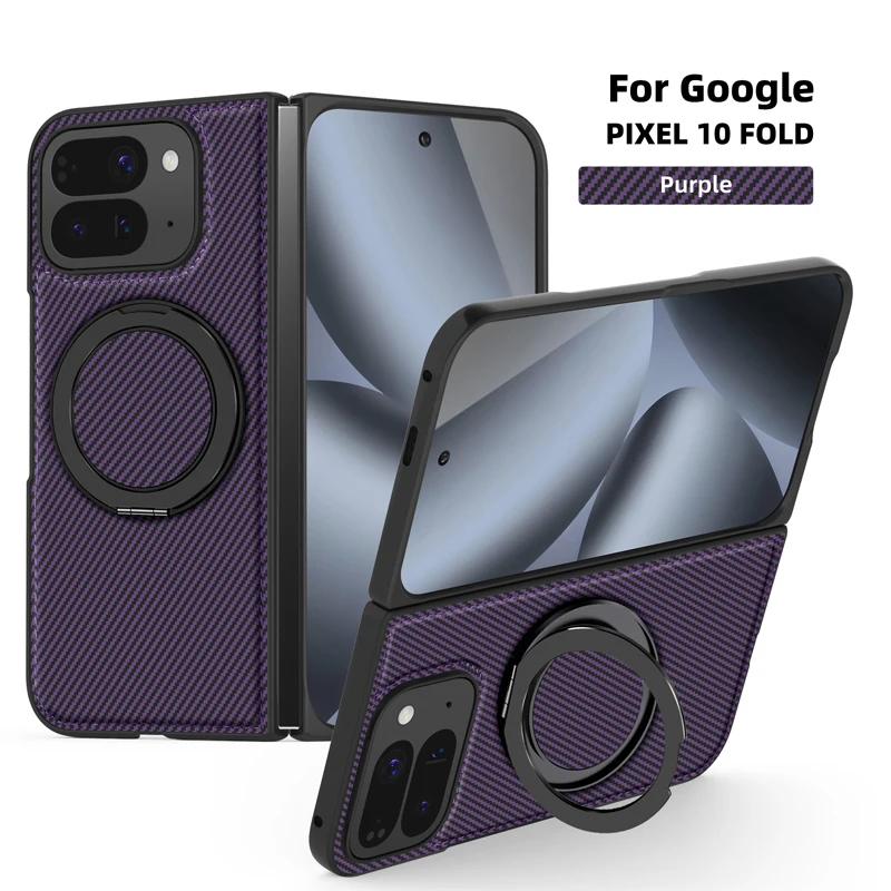 ELVEV Business Magnetic PU Leather Phone Cover with Carbon Fiber Texture and 360° Rotating Bracket