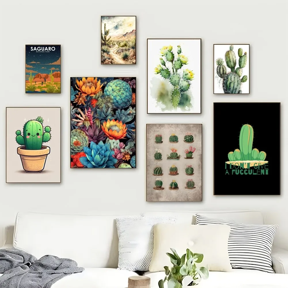 

Cartoon Art Summer Cactus Poster Self-adhesive Art Poster Whitepaper Prints Posters Artwork Aesthetic Art Wall Painting