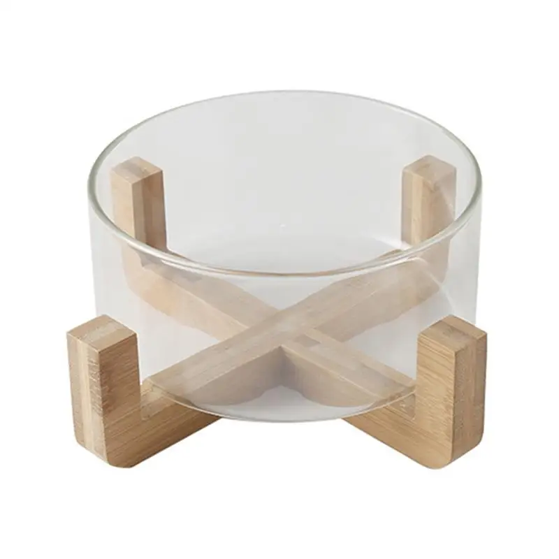 

Glass Salad Bowl Transparent Heatproof Fruit Storage Bowl With Wooden Base Salad Serving Containers Kitchen Gadgets Accessories