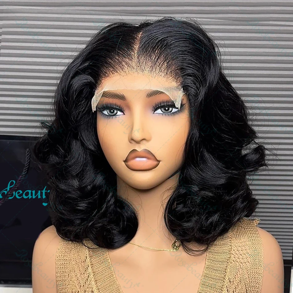 250% Body Wave 13x6 HD Lace Frontal Wig Short Bob Wig Human Hair ...