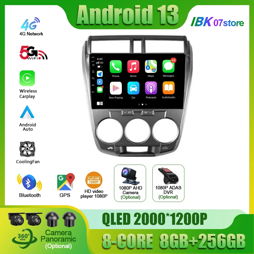 

For Honda City 2008 - 2013 Car Radio Central Multimedia Navigation Wireless Carplay 4G GPS Android Stereo Screen