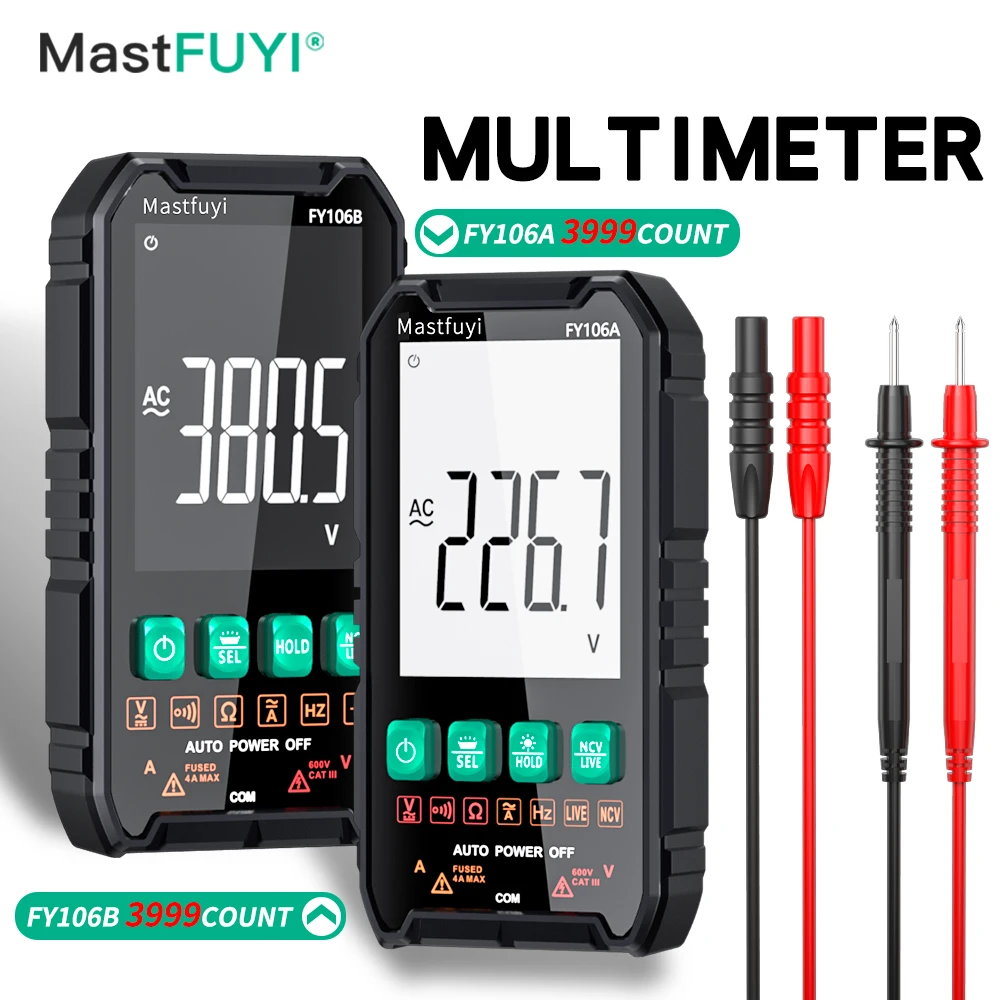 MASTFUYI FY106B Handheld Mini Multifunction Digital Multimeter 600V 4A True RMS Automatic Measurement Tester Tools