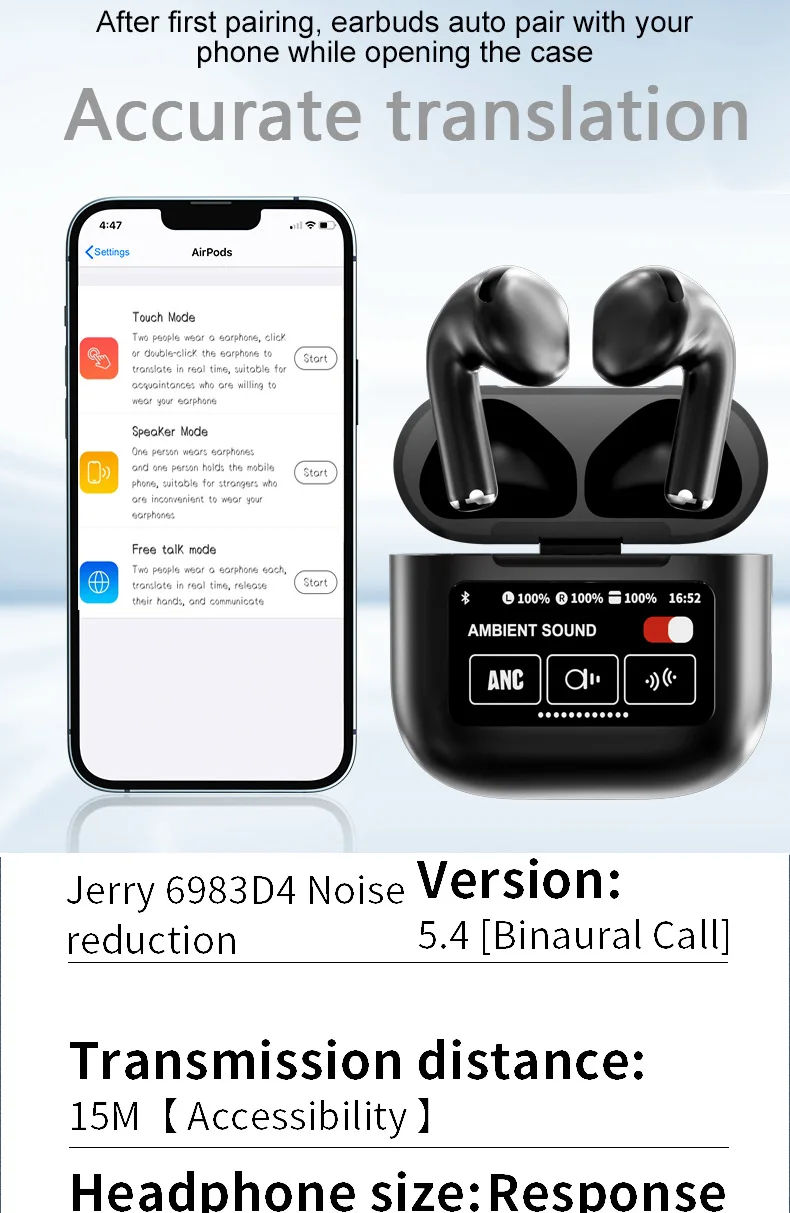 Smart translation business wireless Bluetooth headset instant translation multi-language translator overseas headset